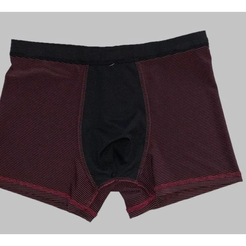 Men's 3XL Black Burgundy Striped Trunks Underwear Boxer Briefs Soft Breathable